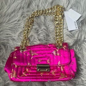 JustFab Pink and Gold Quilted Shoulder Bag with Chain Strap